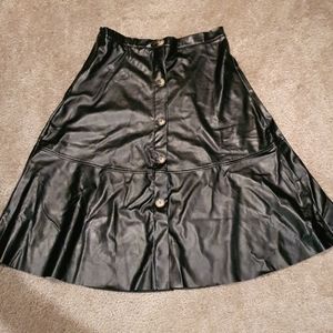 Shein Black Button Faux Leather Midi Skirt sz M